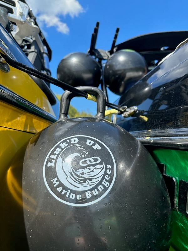 4 Black/White XL Ball Fenders - 2 Fathom - 2 Boat to Boat Bungee Package